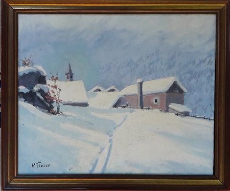 Vincenzo Trucco "Paesaggio sotto la neve" - Olio su tela - cm 45x55 - Firma...