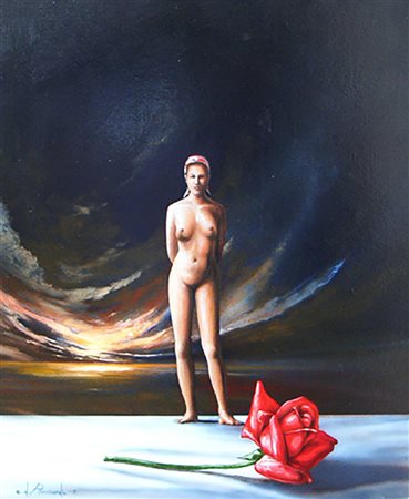 Danilo Ricciardi "La rosa rossa" - Olio su tela - cm 60x50 - Firma...