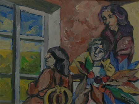 TERRUSO SAVERIO Monreale 1939 - 2003 Figure Olio su tavola 28 x 17 cm Firmato...