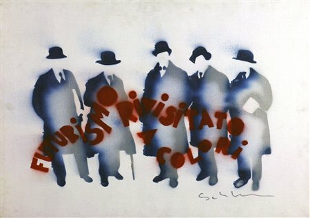 SCHIFANO MARIO Roma 1921 - 1999 Futurismo rivisitato a colori - 1973 Smalto...