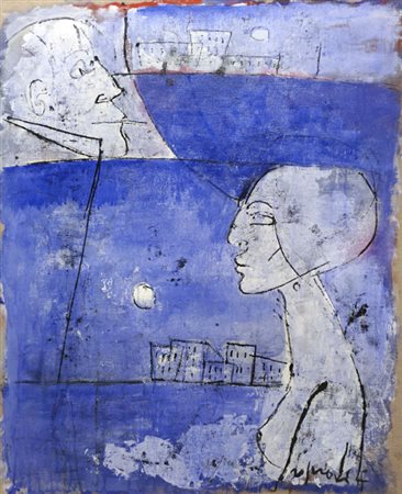 ROGNONI FRANCO Milano 1913 - 1999 Gli amanti di provincia Olio su tela 81 x...