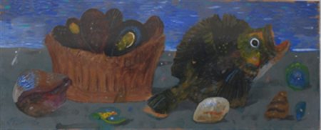 POSSENTI ANTONIO Lucca 1933 Un pesce nero - 1995 Olio su tavola 30 x 12 cm...
