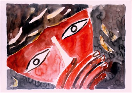 GUIDI VIRGILIO Roma 1891 - Venezia 1982 Maschera rossa - 1974 Acquerello su...