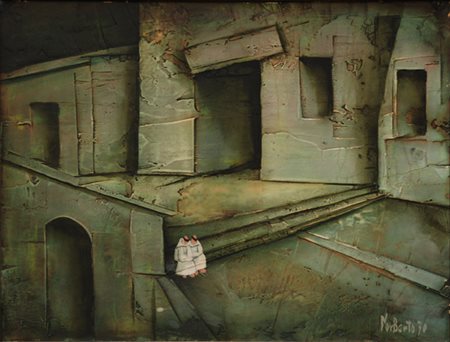 PROIETTI NORBERTO Spello 1927 - 2009 Cittadella con fraticelli - 1970 Olio su...