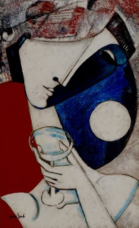 LANDI BRUNO Roma 1941 La coppa di champagne - 2007 Olio su tela 50 x 80 cm...