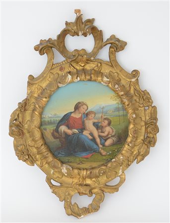 Cornicetta di forma sagomata in legno, intagliato e dorato decorata a motivi...