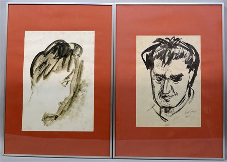 Carpi A. "Volti" Coppia di disegni a china su carta (cm 30x20 ca) uno...
