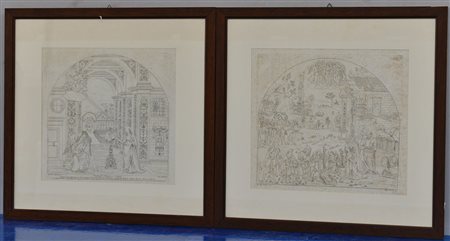 Coppia di incisione delineate del sec. XIX da Bartolomeo Pinelli (cm 38x41)...