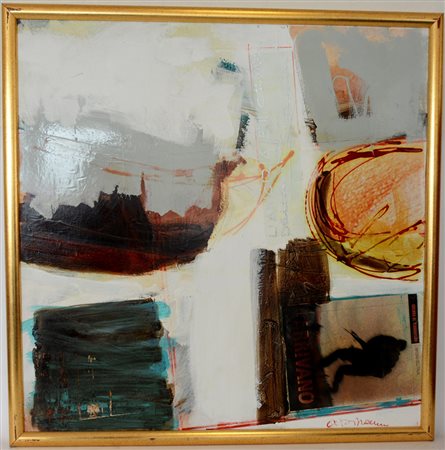 Firma indecifrata "Composizione astratta" tecnica mista e collage su tela (cm...