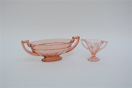 Val San Lambert Lotto di due vasi in cristallo trasparente arancio pressato...