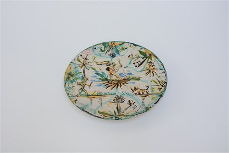 Antonio Sabatelli Piatto decorato nei toni del verde, del giallo e del blu,...