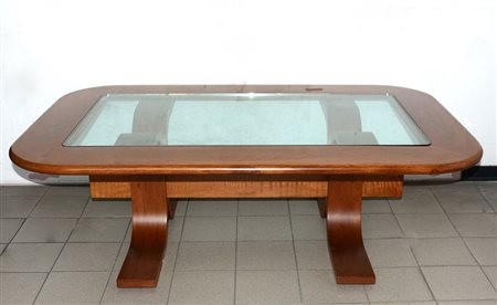 Tavolo da salotto impiallacciato in legno rettangolare con angoli smussati e...