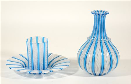 Manifattura di Murano Bottiglia da notte con bicchiere e piattino in vetro...