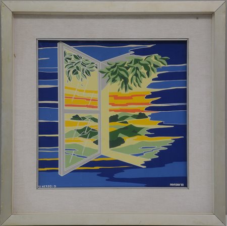 Nespolo "Pjovesan" '82, acrilico su tela (cm 30x30) firmato e titolato in...