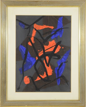 Montanarini "Fantasia" 1976. Tempera su carta (cm 45,5x33) firmato in basso a...