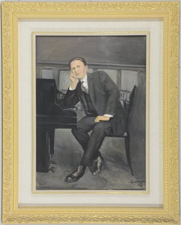 Scorticati "Ritratto di pianista 1987" olio su tela (cm 70x50). Firmato e...