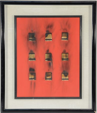 Aubertin "Dessin de Feu 1974" assemblage su masonite (cm 50x40) firmato e...