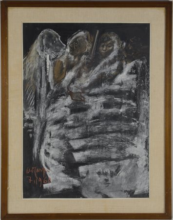 Aldo Carpi "Figure 1960". Pastelli colorati su carta (cm 75x55). Firmato in...