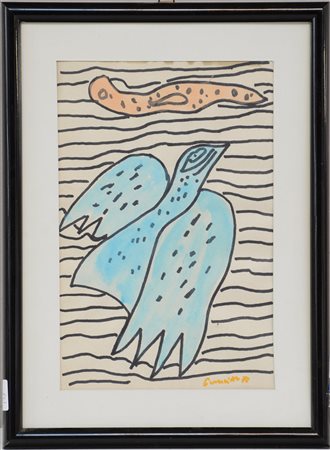 Corneille "Colomba '71" pennarelli su carta (cm 23x15,5) firmato in basso a...