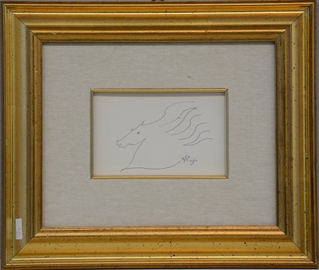 Aligi "Testa di cavallo" biro su cartoncino (cm 9x14). Firmato in basso a...