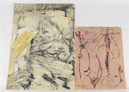 Brindisi Cartella contenente due disegni di tecniche e misure diverse (lievi...