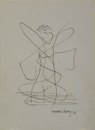 Ignoto "Figura '59" pennarello su carta (cm 38x28) iscritto "Man Ray" in...