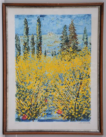 Cascella. M. "Campo fiorito" litografia a colori firmata e numerata in basso....