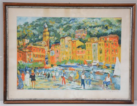 Cascella. M. "Portofino" prova d'artista firmata in basso a destra in cornice
