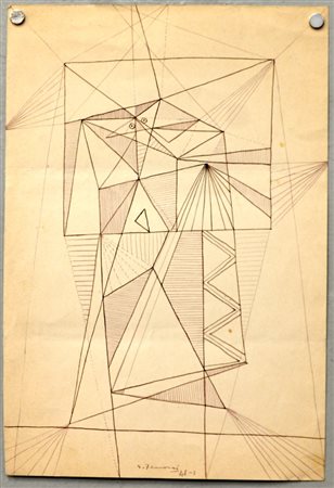 Gianfranco Ferroni "Composizione astratta" 1948, china su carta (cm 29,5x20)...