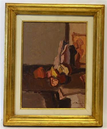 Pozzato Epifanio "Composizione con frutta" 1974, olio su tela (cm 40x30)...
