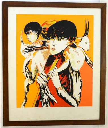 Brindisi Remo Roma (1918- Lido di Spina 1996) "Pastori" serigrafia (cm 73x60...