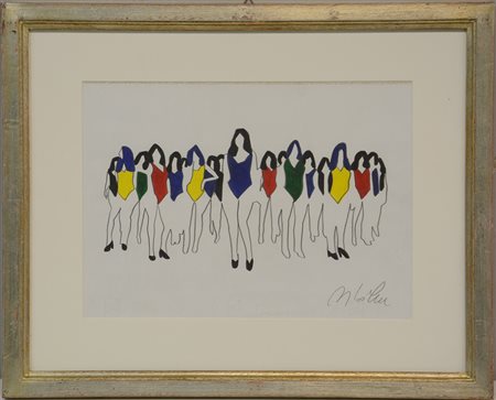 Lodola "Figure Femminili" tecnica mista su carta (cm 23x31,5) firmata in...