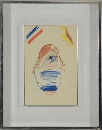 Arroyo "Composizione" 1965, pastelli su carta (cm 36x23). Firmato in basso a...