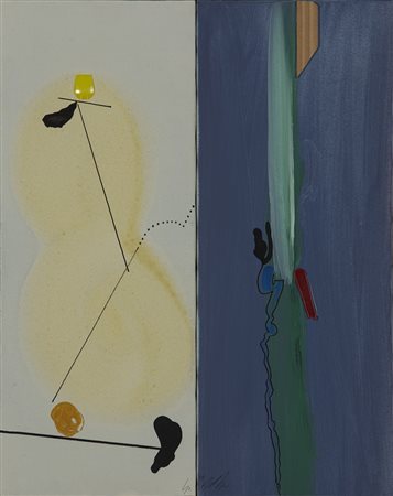 Sergio Dangelo Milano (1932- ) "Ombra d'ambra" tempera e assemblage su due...