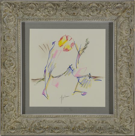 Dangelo "Composizione" tecnica mista su carta (cm 34x30) firmato al centro....