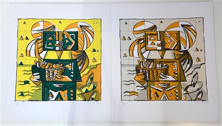 Ibrahim Kodra Ishmi (1918- Milano 2006) lotto composto da due serigrafie (cm...