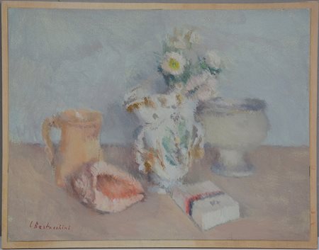 Bertacchini Luciano (1913- 2010) "Vasi, fiori e conchiglia" 1994 Olio su tela...