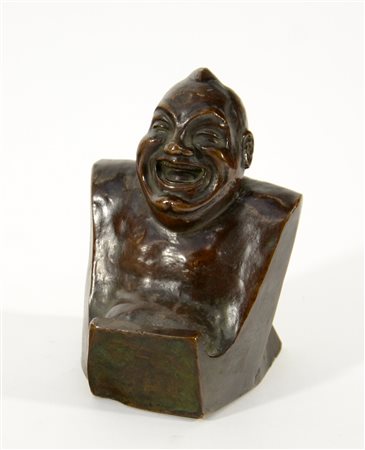 Enrico Caruso "Uomo che ride" 1909, scultura in bronzo (h cm 14,5) firmato e...