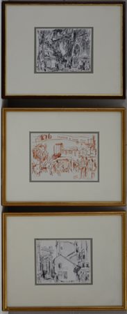 Carlo Dalla Zorza Venezia (1903- 1977) Lotto di tre disegni a tecnica mista...