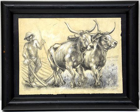 Viani "Aratura" tecnica mista su carta (cm 18x25) firmato in basso a destra....