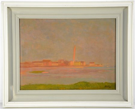 Roberto Aloi. "Burano" 1952, olio su compensato (cm 30x40) firmato e datato...