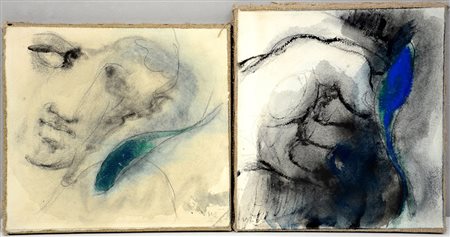 Ignoto, lotto composto da due dipinti a tecnica mista su carta intelata (cm...