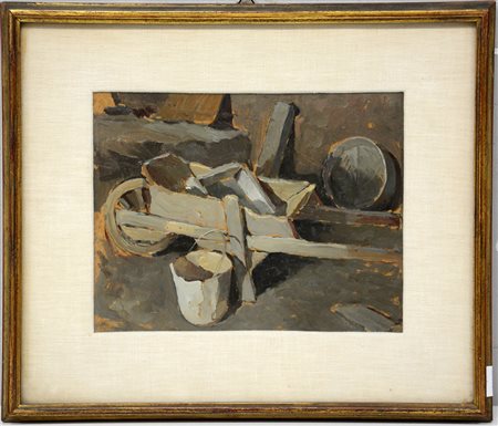 Ignoto "Carriola" olio su masonite (cm20x25). In cornice