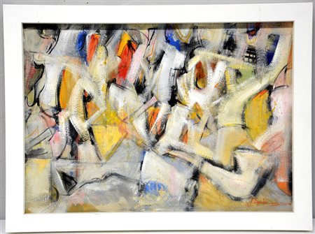 Firma indecifrata "Composizione astratta" tecnica mista su cartone (cm 50x70)...