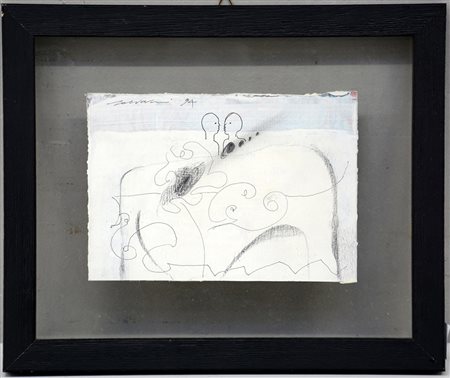 Firma indecifrata "Composizione astratta" 1994, tecnica mista su carta (cm...