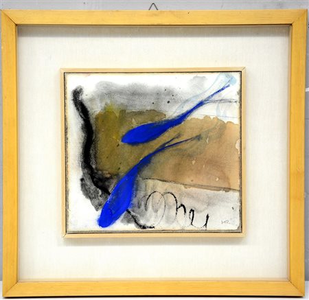 Ignoto "Composizione astratta" tecanica mista su carta intelata (cm 22x24)...