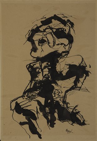 "Composizione" acquerello su carta applicata su tela (cm 52x35) firmato Appel...