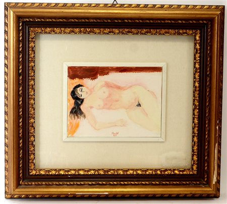 Ignoto "Nudo femminile" olio su cartone telato (cm 18x24) iscritto "Mucchi" e...