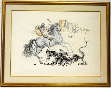 Ignoto "San Giorgio e il drago", litografia (cm 55x76) iscritta "DalÏ" a...