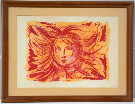 Firma indecifrata. "Volto" litografia moderna firmata e numerata. In cornice